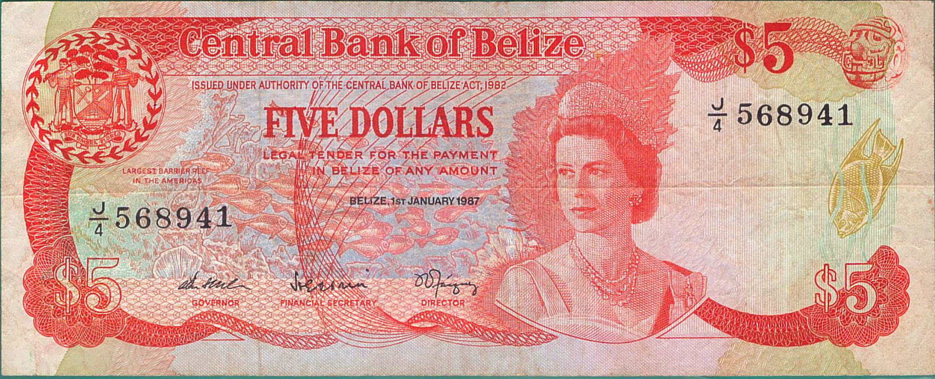 Belize 5 1986 VF P-47/a